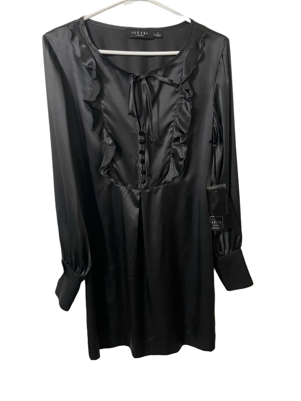 Nwt’s Iris Setlakwe Black Satin Long Sleeve Dress Size 2